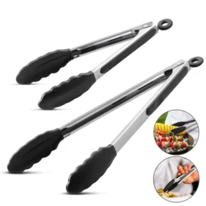 kf-S718ac14fcf084cd19746d6195b1556bcC LMETJMA Premium Kitchen Tongs Silicone Cooking Tongs 9 12 inch BPA Free Non-Stick BBQ Cooking Grilling Locking Food Tongs KC0253